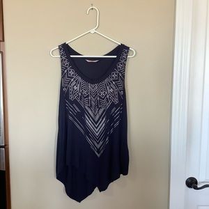 Navy/Silver foil asymmetrical knit tank